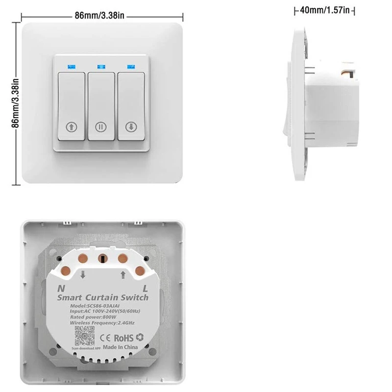 Smart WiFi Curtain Switch, Blinds Press Screen Wall Switch, APP Remote Control, Support 2.4GHz Compatible with Alexa and Google