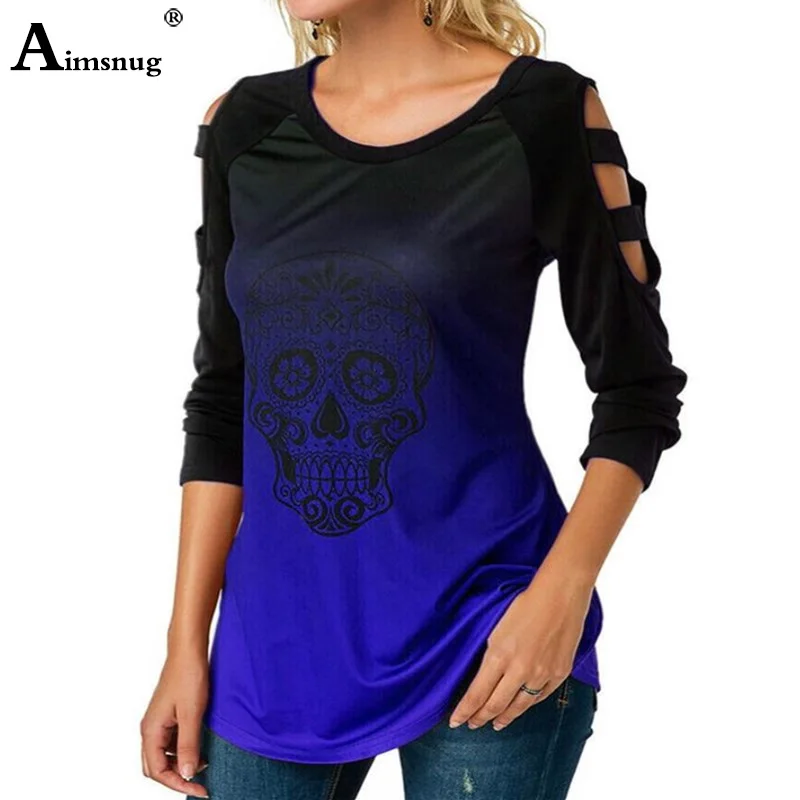 

Plus size 4xl 5xl Women Skull Print Summer Blue O-neck Hollow Sleeve Tops Female Cute T-Shirt Loose Ladies Casual Tee Shirt