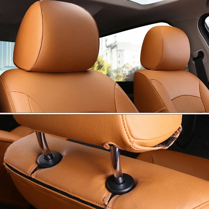  Two Car Seat Covers, Leatherette with Synthetic Rear Surface, Custom Made, Compatible with Smart FORTWO (453) 2015- (Without Side Belt  Clip on The Side of The headrest), Tan- Luxury Design