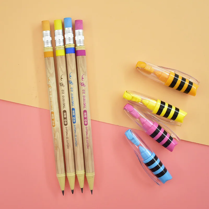cheap 2.0mm Kawaii Wooden Lead Pencils Creative Cartoon Pencil With Sharpener For Kid Gifts School Office Supplies Novelty Stationery