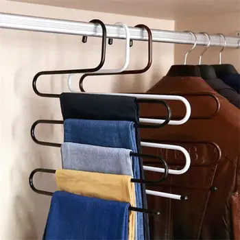 

1pc 5 Layers S Shape Pants Scarf Hanger Holder Scarf Tie Clothes Rack Multi-functional Wardrobe Hanger