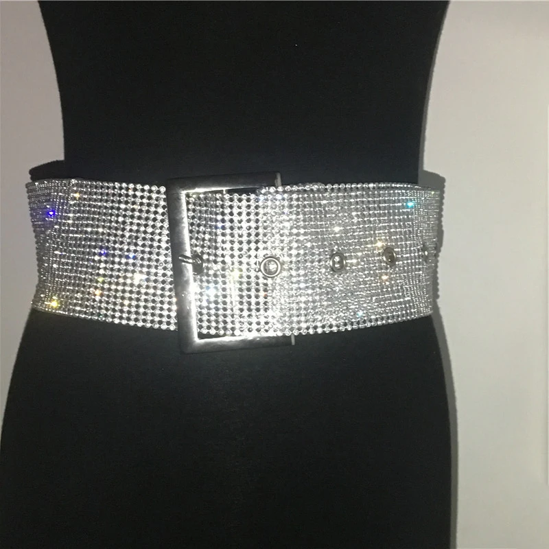 Shiny Rhinestones Waist Belt Women Diamante Wide Belts With Strong Metal Buckle Lady Cinturones Streetwear Accessories Waistband