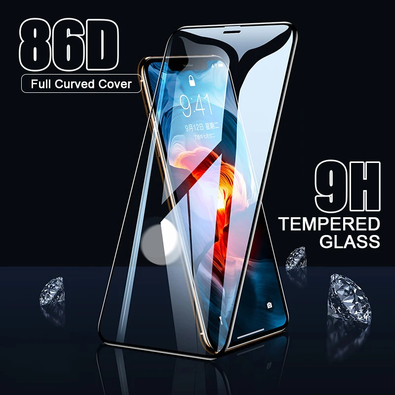 Защитное стекло 86D закаленное для iPhone 11 Pro Max X XR XS MAX 6 6S 7 8 Plus | Мобильные телефоны и