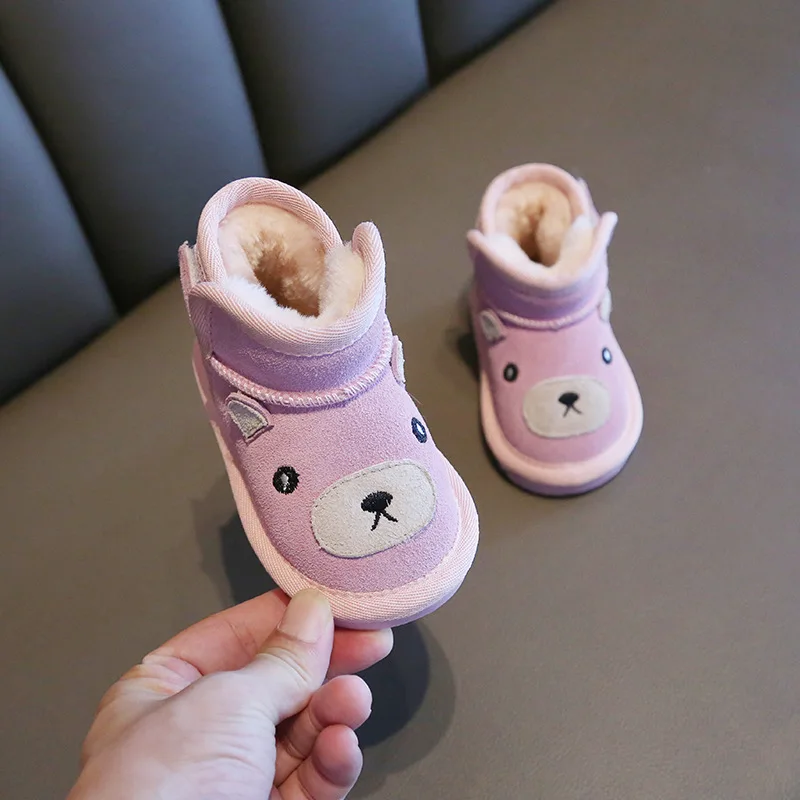 Розовый Children's Snow Boots Girls Boys Cotton Shoes Winter Plush Baby Kids Warm Shoes Genuine Leather Toddler Shoes Outdoor Snow Boots - Цвет: Розовый