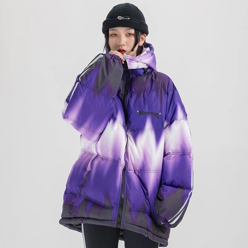 Hip Hop Hooded Jacket Parka Stripe Reflective Puffer Jacket Streetwear Men Windbreaker Harajuku Winter Padded Jacket Coat