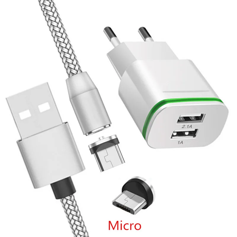 Магнитный светодиодный Micro USB кабель мобильного телефона зарядное устройство для samsung Galaxy huawei P Smart zte Blade V7 F11 Oppo A7 A5s A83 - Тип штекера: EU charger and cable