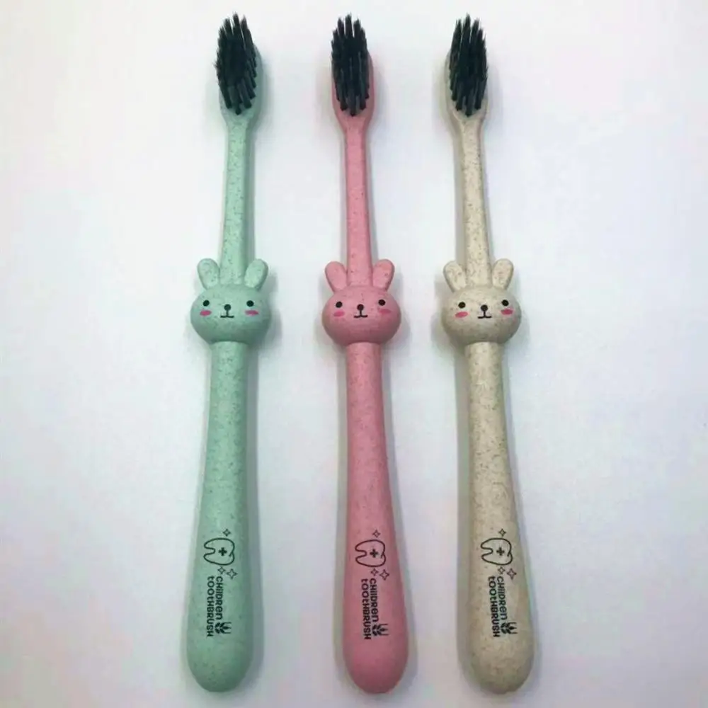 

Wheat Straw Soft Bamboo Charcoal Toothbrush Black Tooth Brush Oral Care Baby Toothbrush Natural Wheat Straw Cartoon Kid