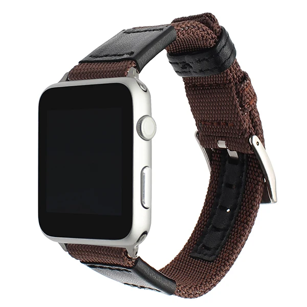 Холст нейлон+ натуральная кожа ремешок для iWatch Apple Watch 38 мм 40 мм 42 мм 44 мм серия 5 4 3 2 1 Ремешок Браслет