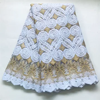 

White Gold French Mesh Lace Fabric Hot Sale African Dry Lace Fabric With Stones Water soluble cord Nigerian Wedding Paty N2847