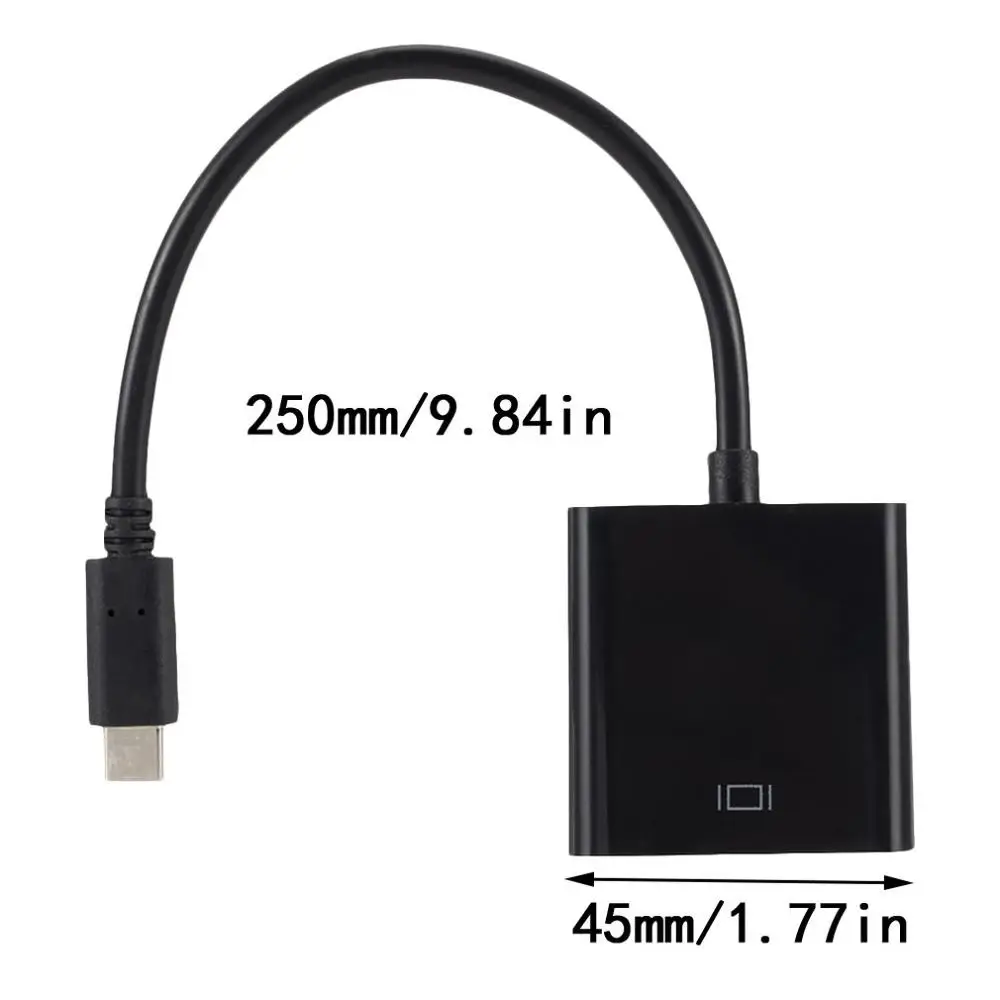 Прочный портативный черный пластиковый USB 3,1 type C USB-C мужчин и женщин VGA Кабель-адаптер для мобильного телефона для планшетных компьютеров