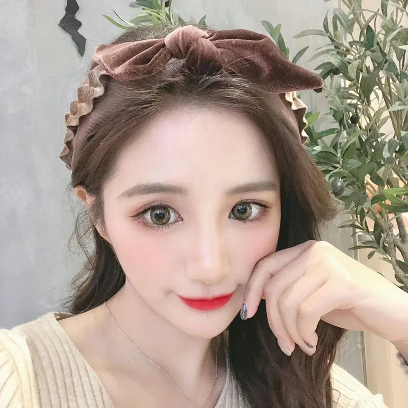Korea Retro Palace Style Hair Band Velvet Flower Bow Wide Brimmed Headband Lace Head Buckle Hair Accessories for Women Hair Band