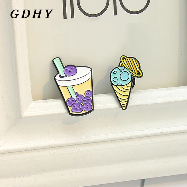 1PC DIY Bag Accessories Button Pins Cute Ice Cream Cup Alloy