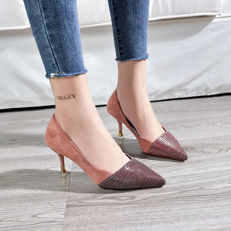 

Fashion Sexy Basic Pumps for Women PU Slip-On High Thin Heels Ladies Pumps Spring Autumm Pointed Toe Crystal Single Shoes