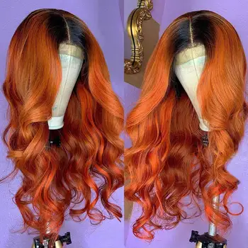 

Atina Full Lace Wig PrePlucked Brazilian Wavy Ombre 1b Orange Swiss Colored 360 Lace Frontal Human Hair Wig For Black Women Remy