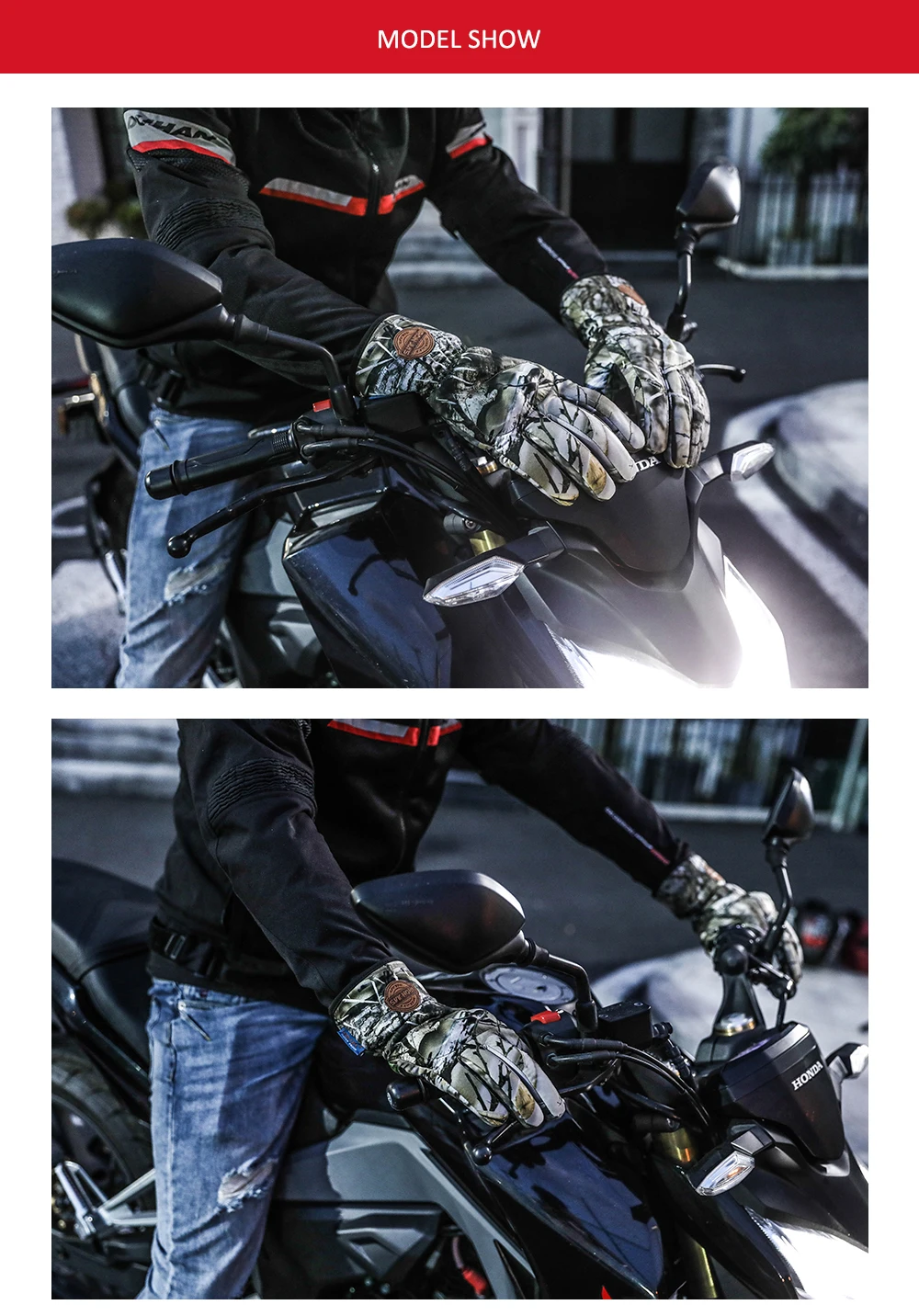 Мотоциклетные Перчатки с сенсорным экраном, Нескользящие зимние теплые защитные перчатки, водонепроницаемые ветрозащитные мотоциклетные гоночные черные перчатки