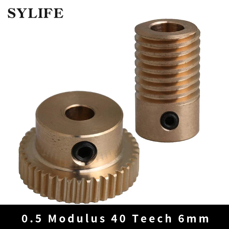 0.5 Modulus Brass Worm Gear Set with 5mm Hole 40 Teeth Turbine Reducer 6mm Screw Reducer