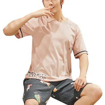 

Men Summer Cotton Short-sleeved Shorts Pajamas Set Thin Section Home Suit Multi Styles Plus Size Mens Sleepwear Pajamas