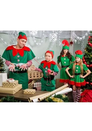 Kids Adult Christmas Green Elf Costume Family Christmas Party Elf Cosplay Fancy Dress