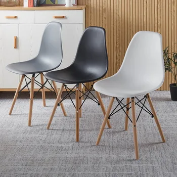 

4Pcs Simple Design Chair with Plastic Backrest and High Armrest / Wood Legs of Beech