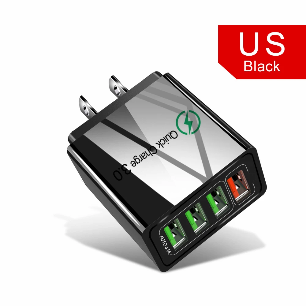 US Black Charger 48 Вт Быстрая зарядка 3,0 USB зарядное устройство для телефона настенное 4 порта QC3.0+ 3 порта 5 в 3 А Быстрая Зарядка адаптер для iPhone X 7 samsung A50 Xiaomi - Тип штекера: US Black Charger