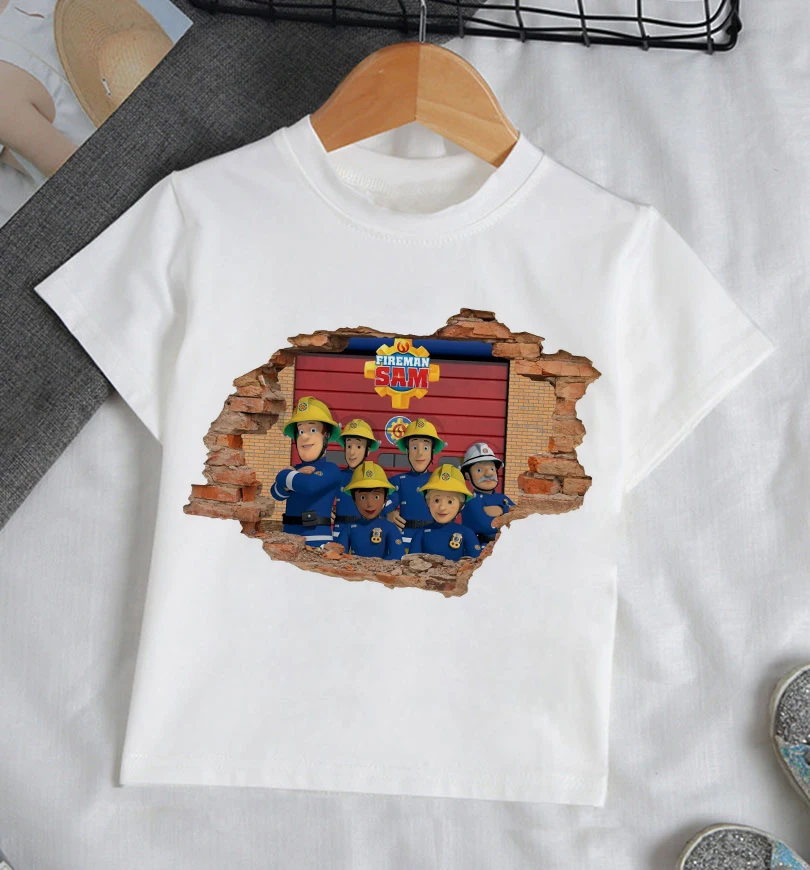 Children Cartoon Fireman Sam Printed Funny T Shirt Kids Summer Tops Baby Girls Boys Great Casual Harajuku T-shirt Round Neck