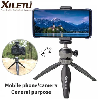 

XILETU XS20 Mini Tabletop Tripod Desktop Phone Holder Stand with Clip and Ball Head for iPhone Cell Phone Smartphone DSLR Camera