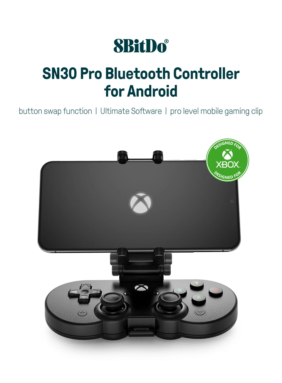8BitDo SN30 Pro for Xbox cloud gaming on Android includes clip - Android