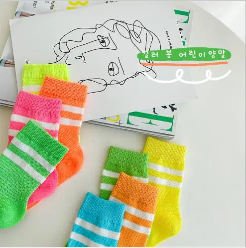 1-8Year 4 Pairs Spring and summer new striped parallel bar socks candy mesh children's socks