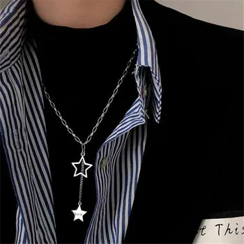 

Hiphop Hollow Star Luck Letter Long Necklace 925 Sterling Silver Charm Necklace For Women Jewelry Choker Collar dz529