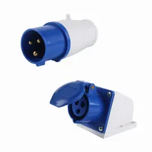 

NEW Blue 240V 16 AMP 3 Pin Industrial Site Plug & Sockets IP44 2P+E Male/Female Industry Electrical Socket