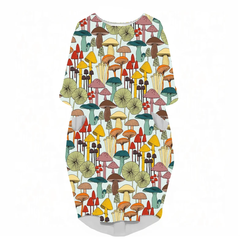 LIASOSO Plant Mushroom Print Sundress Lady Street Interesting Fashion Trend Wild Loose Long Sleeve Over The Knee Dress Women Y2K