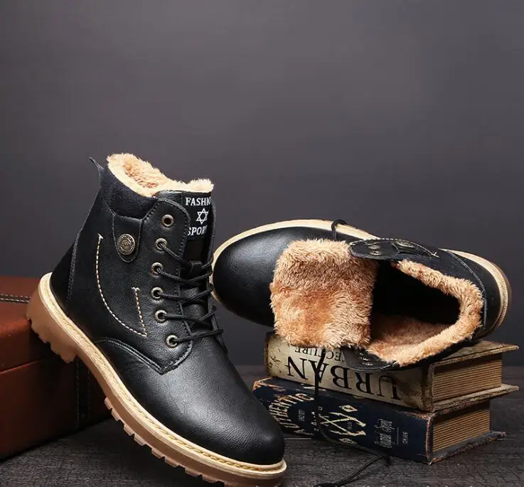 Boots Men Autumn High Quality Causal Motorcycle Ankle Boots Winter Leather Lace up Round Top Fashion Work Shoes Botas de hombre