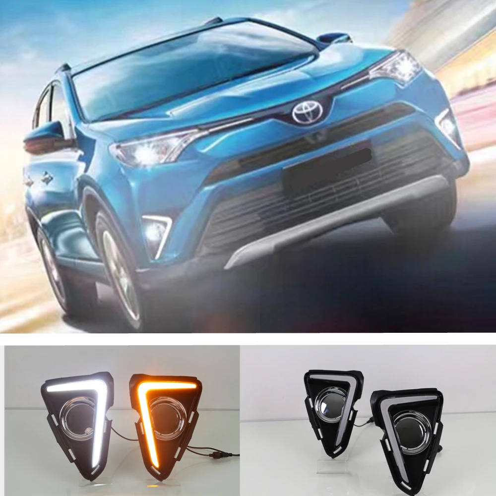 

Для Toyota RAV4 Автомобильные светодиодные дневные ходовые огни светильник желтый сигнал поворота DRL 12V светильник s для Toyota RAV4 2016 2017 2018 аксессуары