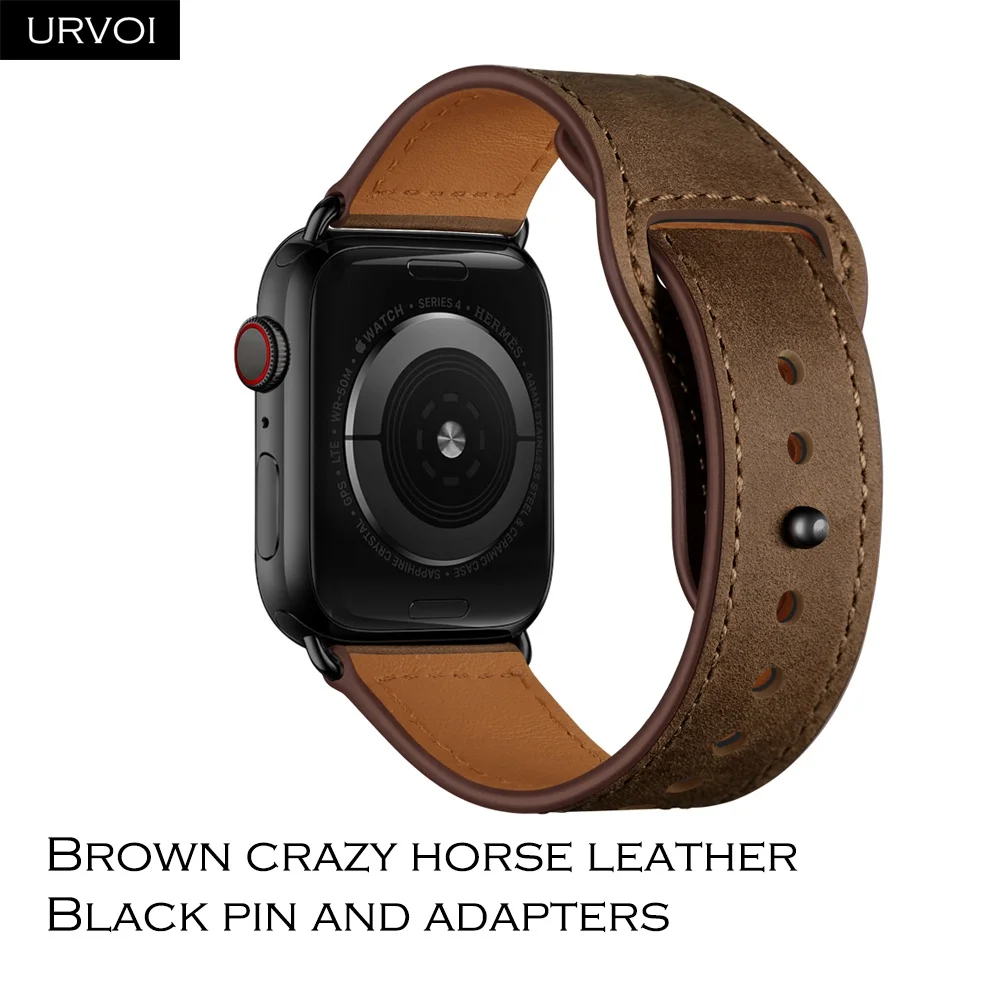 Brown CH B URVOI ремешок для apple watch серии 5/4 3/2/1 спортивный ремешок натуральная Swift кожаный ремешок для наручных часов iWatch, пальцем и tuck ручной работы - Цвет ремешка: Brown CH B