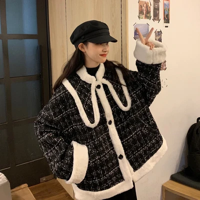 Chaqueta mujer,, зимняя женская куртка, корейская мода, плотная, теплая, в клетку, большие размеры, для девушек, хлопковая одежда, пальто - Цвет: 1