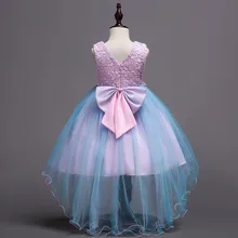 Кружевная цветоная аппликация; праздничное платье принцессы для девочек; элегантное платье с бантом на День рождения; детское платье-пачка для девочек; Vestido; костюм