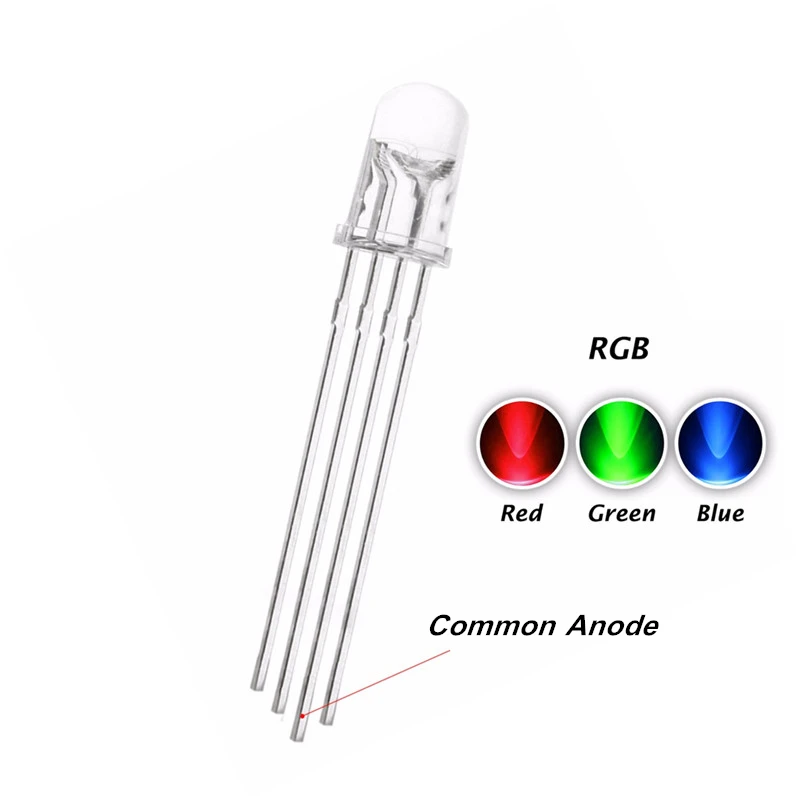 

1000PCS, 5MM RGB DIP LED, Common Anode, Water Clear, 4Pins F5 RED + GREEN + BLUE Controlable Lamp