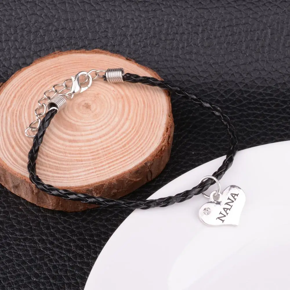 12 шт. Nana браслеты Черная веревка кожаные браслеты Цепочка семья женщины дедушка подарки на день благодарения ювелирные изделия браслет