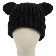 Женская зимняя шапка для девочек, теплая Милая вязаная эластичная одноцветная уличная Лыжная шапка