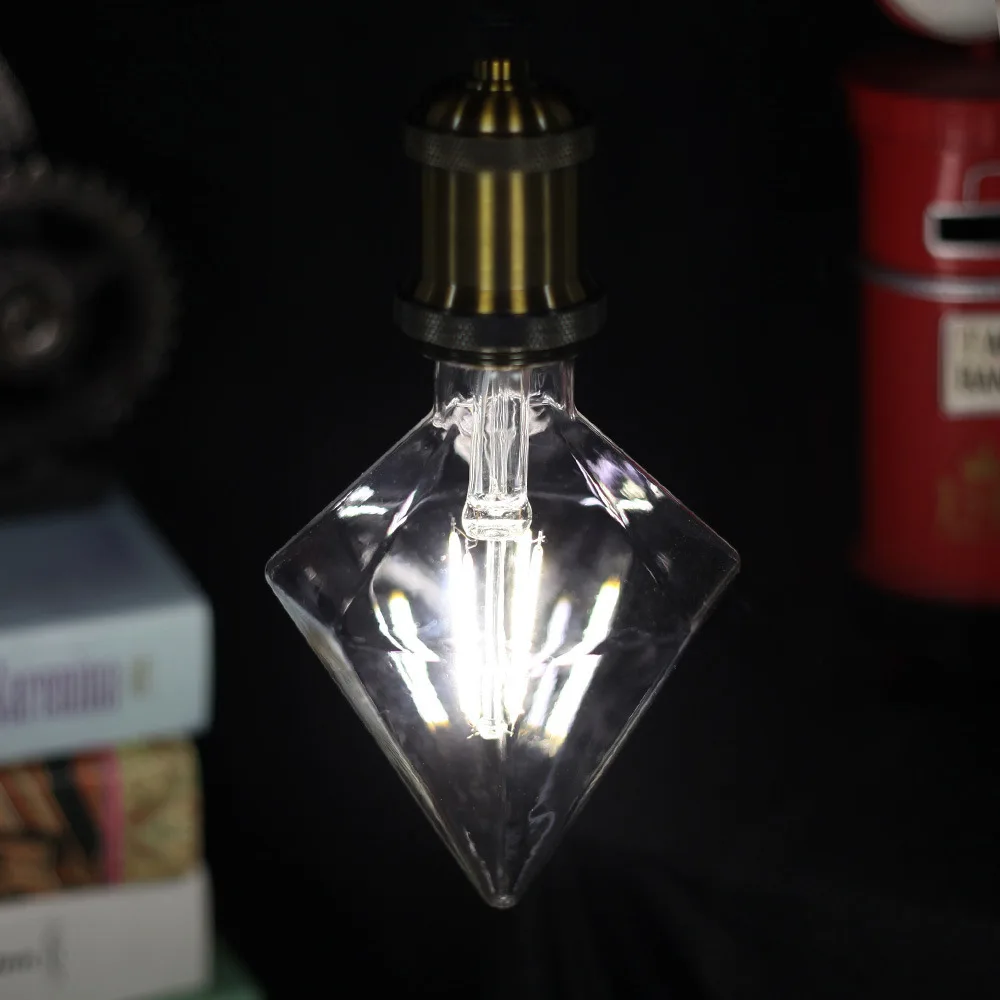 White Light LED Sharp Glass Jewel Modeling Shaped Lamp Vintage Gold Diamond Decorative Light Bulb 4000K 220V 4W E27