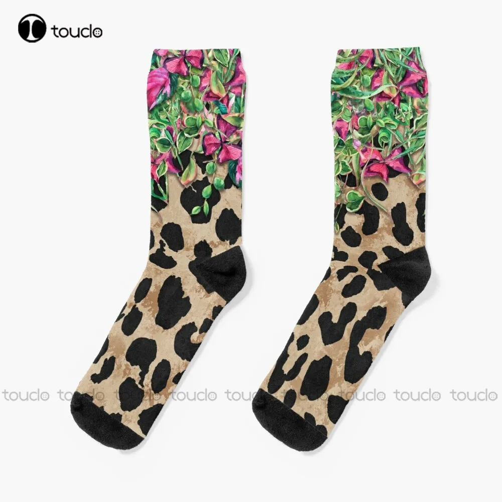 

Wild Vines Floral Leopard Cheetah Drip Socks Youth Socks Unisex Adult Teen Youth Socks Personalized Custom 360° Digital Print