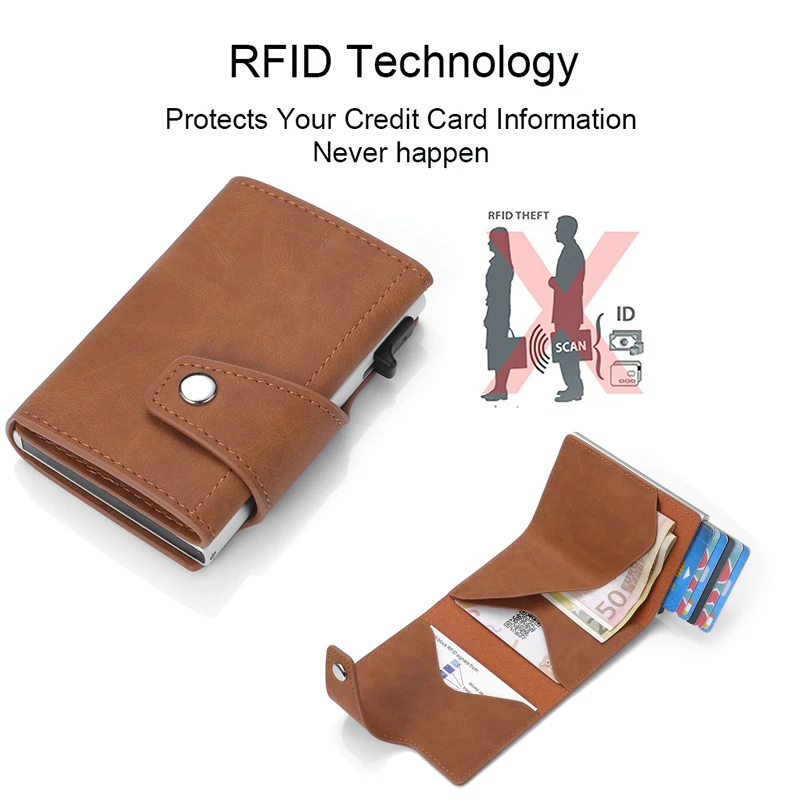 Minimalist Wallet Cardholder-Bag Aluminum Metal Anti-Rfid Genuine-Leather DIENQI Slide