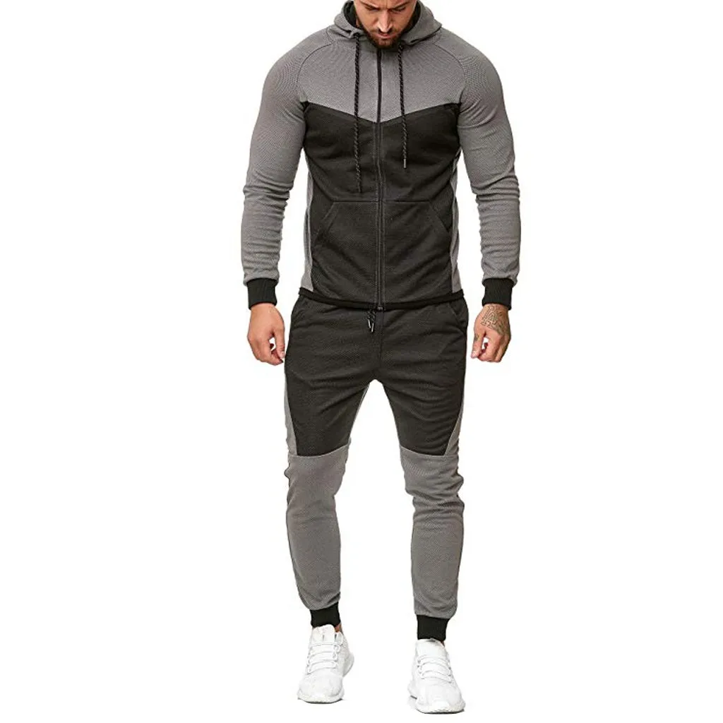 Men's Sportswear Tracksuits Men clothes Sets handsome slim patchwork Sweatshirt+Pants Sport Suit Men Clothing Set gym L30923