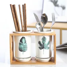 Nordic Керамика держатель для палочек Органайзер завод ложки в виде листьев вилка Ножи подставка для сушки сосуд для хранения кухонные контейнеры столовая посуда