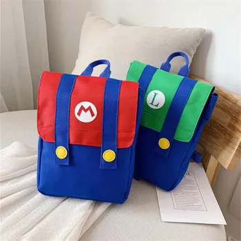 

Hot New Super Mario Children Cartoon Backpack Cosplay Color Blocking Canvas Satchel Cute Red Yellow Anime Bag Schoolbag