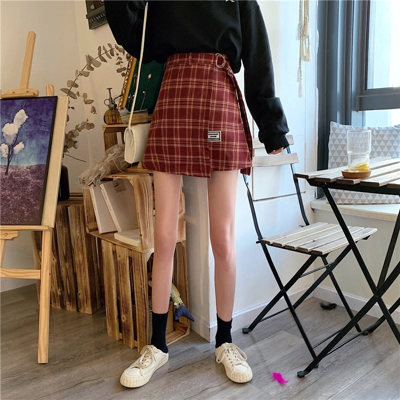 Милая клетчатая Женская юбка Harajuku, модные Асимметричные Женские повседневные юбки, весна-лето, высокая талия, консервативный стиль, женские юбки