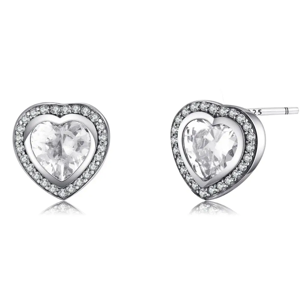 JewelryPalace Cubic Zirconia OnLy Heart Stud Earrings 925 Sterling Silver Jewelry Wedding Earrings for Women Fine Jewelry