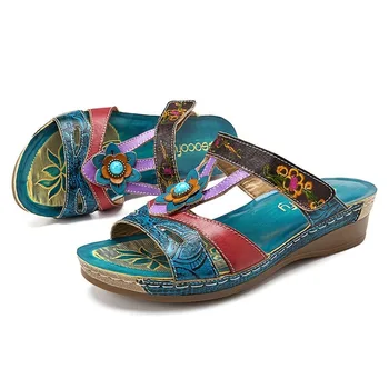 

2020 New Women Sandals Fashion Wedge Flip Flop Ethnic Wind Flowers Ladies Sandals Women's Shoes