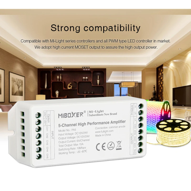 MiBoxer High Power 30A 5in1 RF 2.4G Wifi SC/CCT/RGB/RGBW/RGBCCT 12-48V
