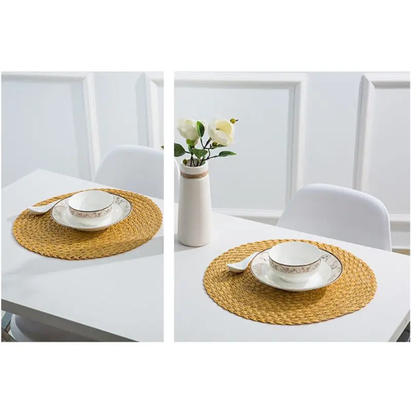 PP Round Woven Placemat European Minimalist Insulation Pad Solid Color Plastic Western Food Mat Custom Non-slip Table Mat